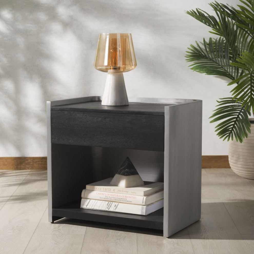 Safavieh Couture Ottawa WoodandAluminum Nightstand, Black/Silver