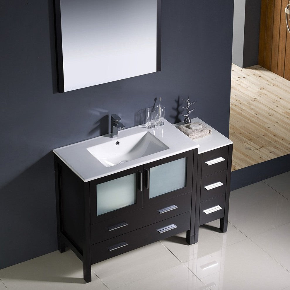 Torino 48" Espresso Modern Bathroom Vanity With Side Cabinet, FFT3071CH