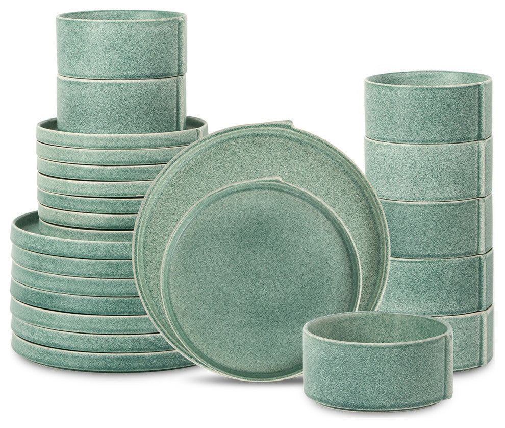 Stone Lain Bao Stoneware 24-Piece Dinnerware Set, Green