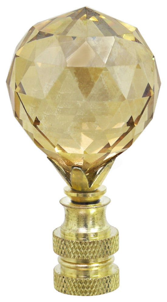 24007-31, Single Listing, Amber Faceted Crystal Lamp Finial, Brass Plated Finish