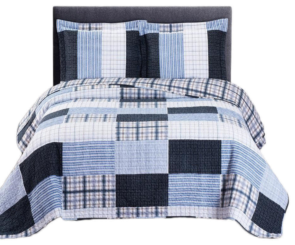 Zoe Oversized Printed Patchwork Quilted Coverlet Set, Full/Queen