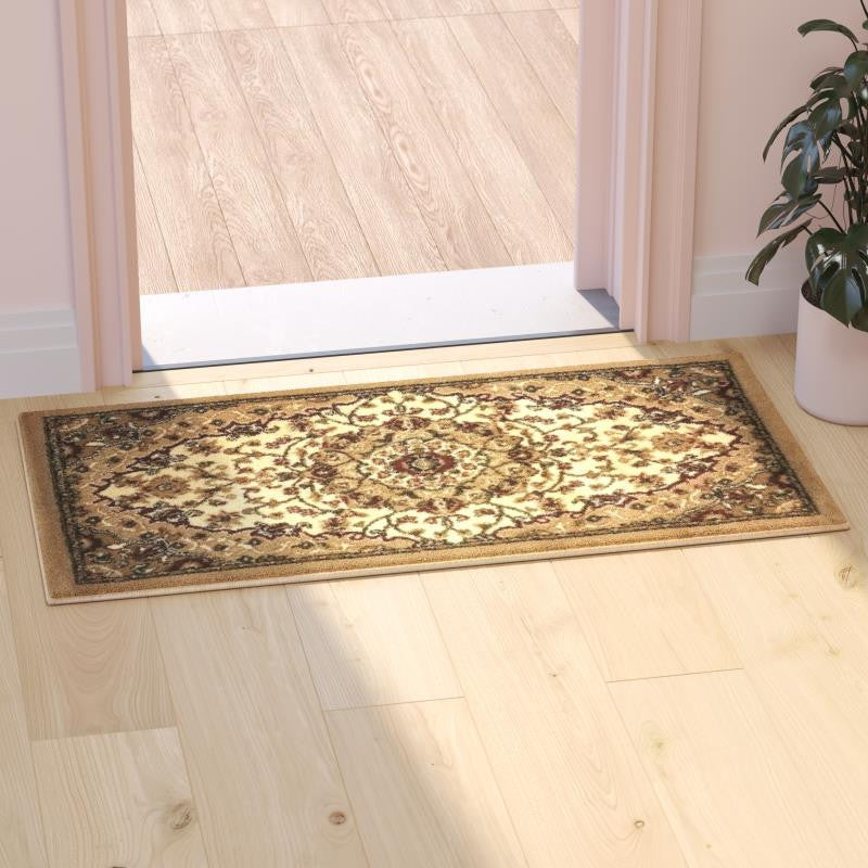Mersin Collection Persian Style Area Rug - Olefin Rug with Jute Backing, Ivory - 2' X 3'