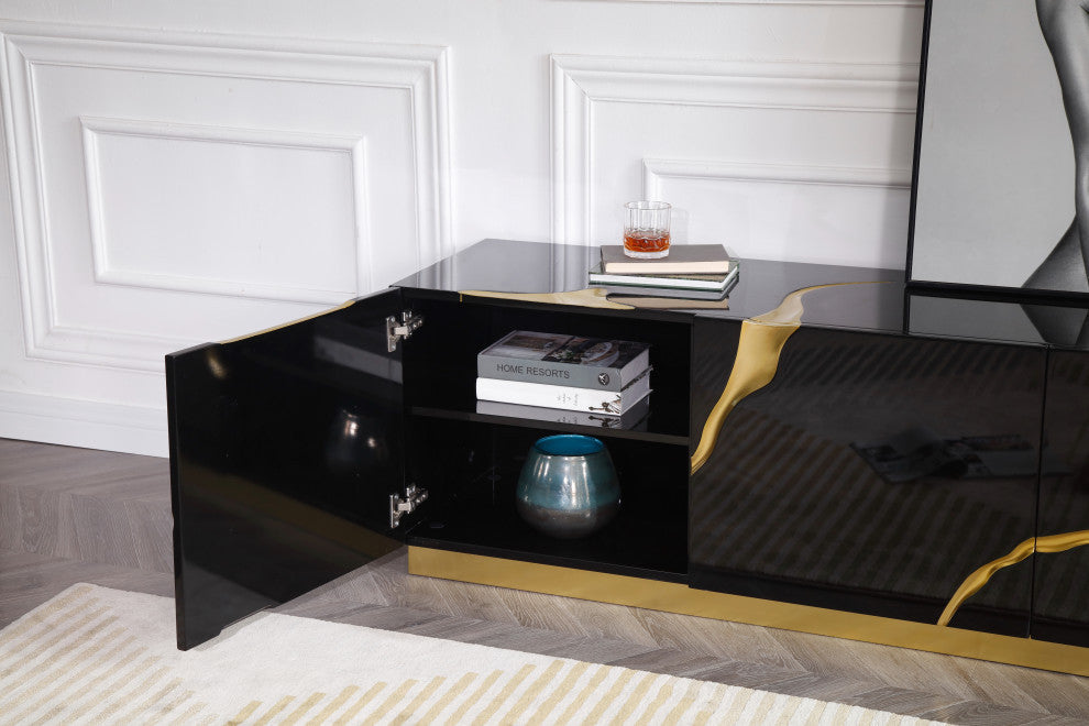 Modrest Aspen Modern Black and Gold TV Stand