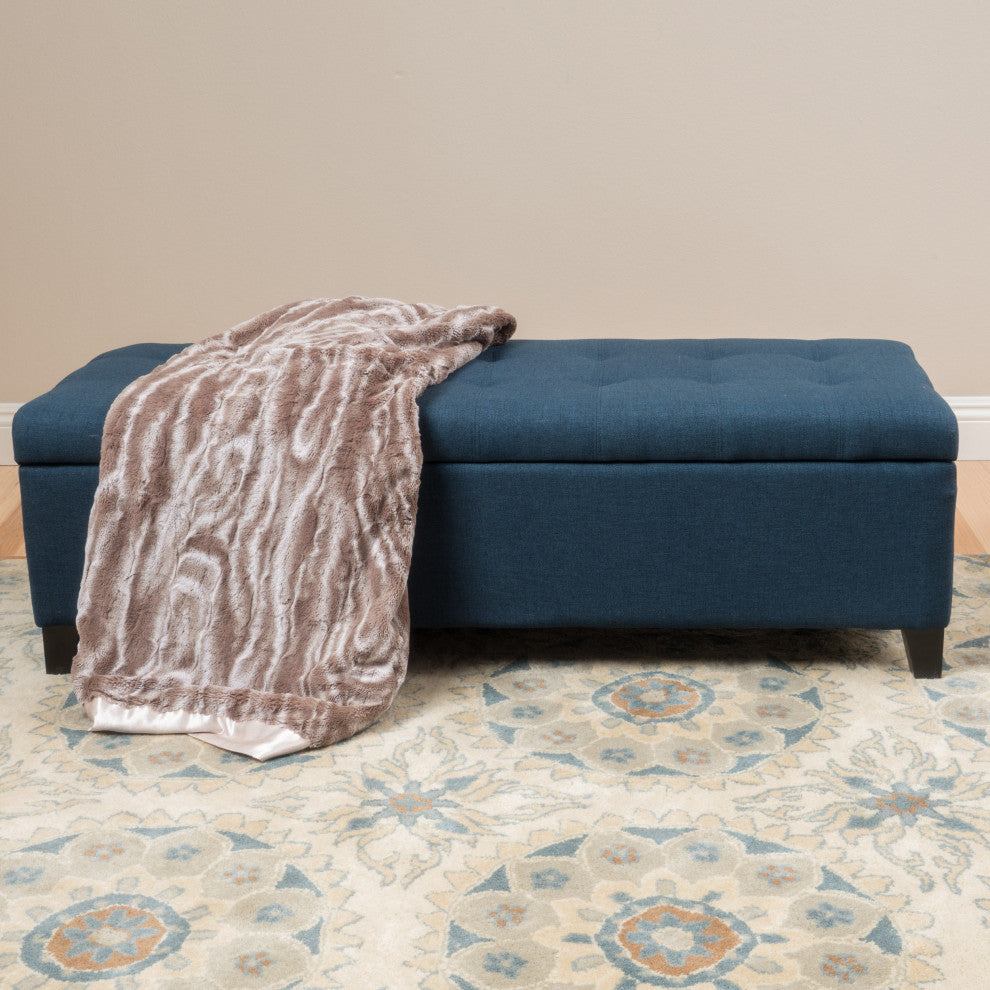 GDF Studio Sterling Fabric Tufted Storage Ottoman, Dark Blue