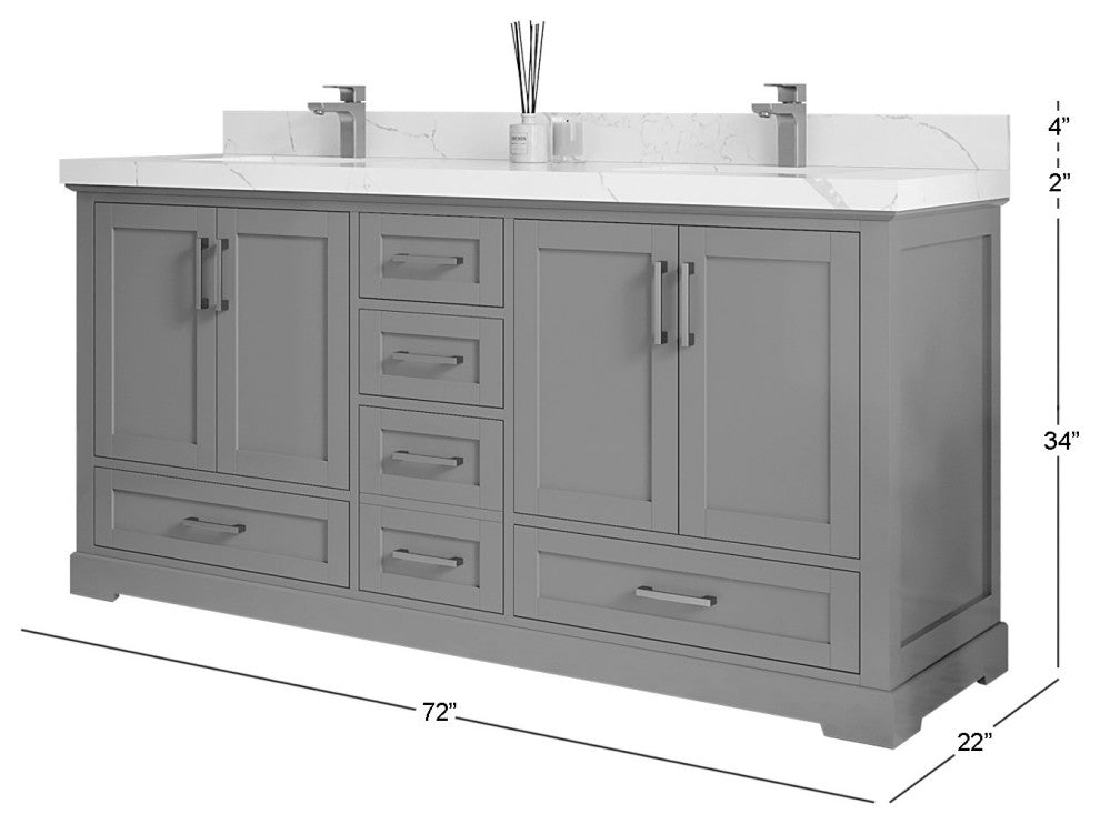 Boston 72" Double Sink Bath Vanity in Alabaster 2" Venatino Quartz