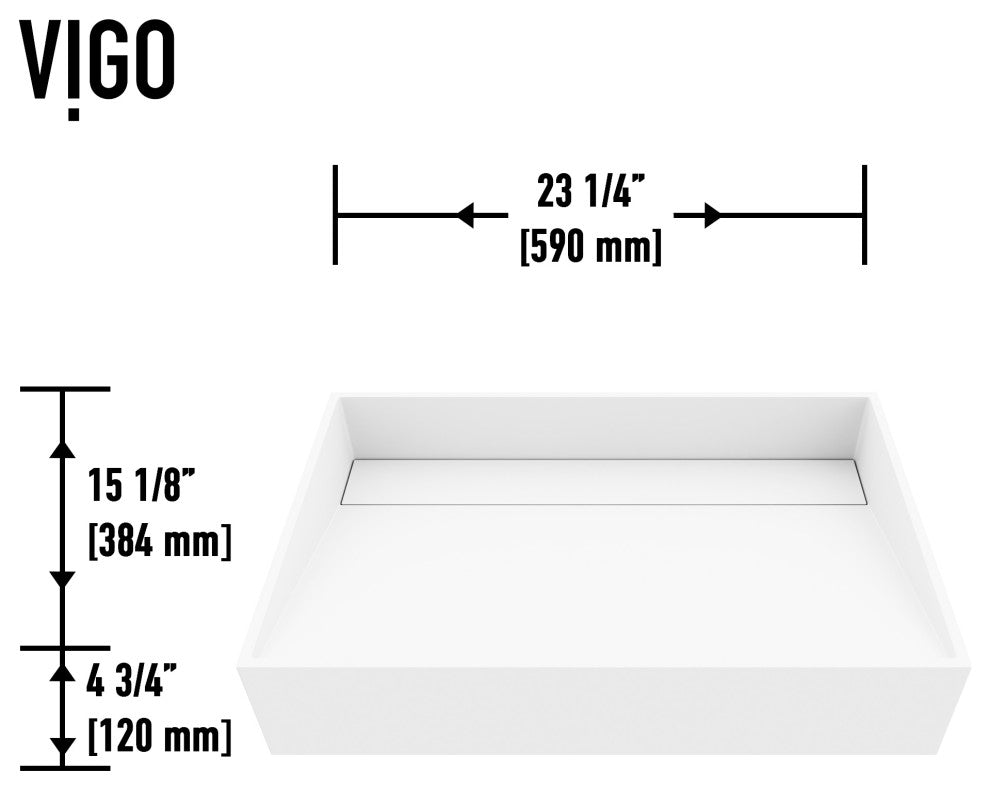 VIGO Starr 23"L x 15"W x 5"H Matte Stone Rectangular Bathroom Vessel Sink