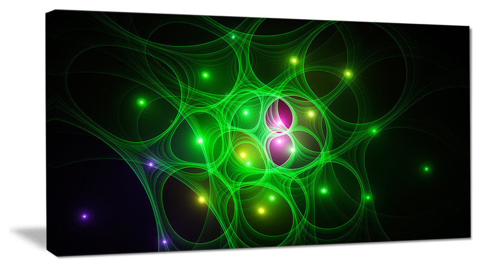 Green Fractal Space Circles, Oversized Abstract Canvas Art Print, 60x28