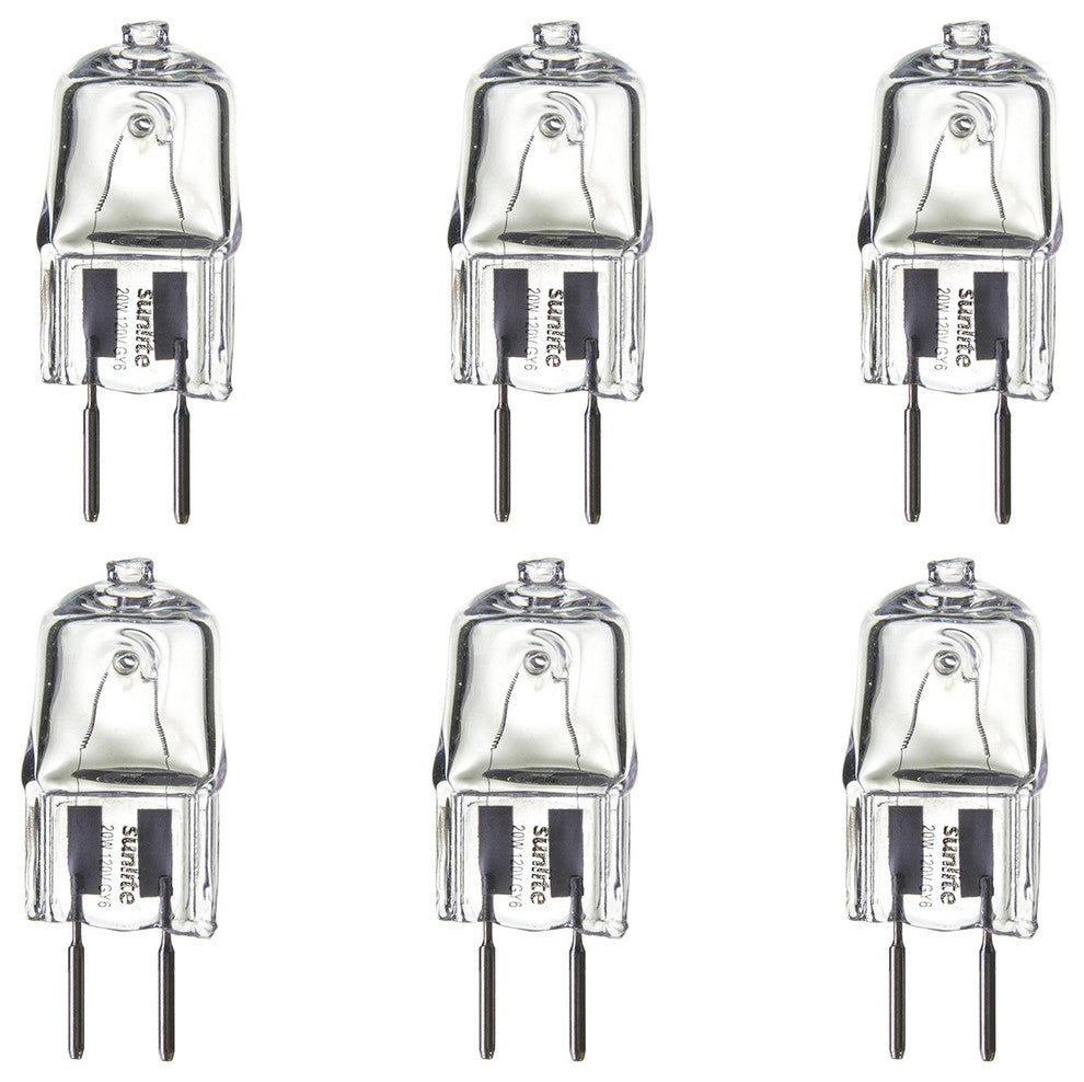 6 Pack Sunlite Single Ended T3.5, Bright White, 20W, 12V, 2000 Hrs, 2-Pin Base