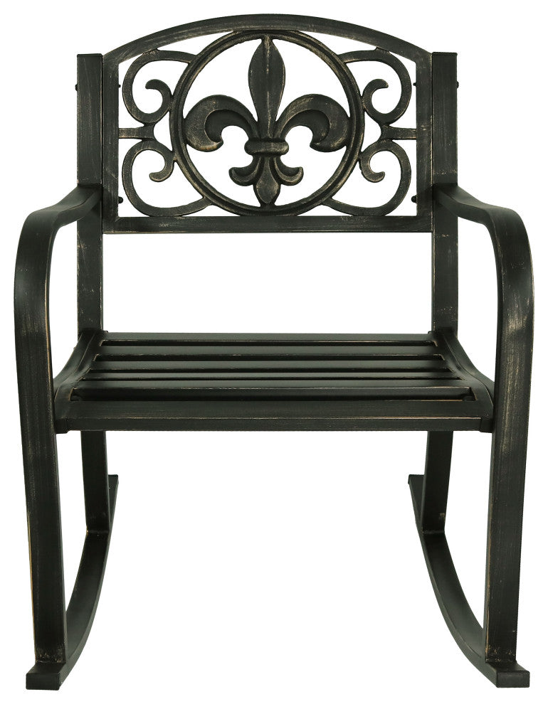 Sunnydaze Outdoor Patio Rocking Chair, Cast Iron With Fleur-de-Lis Design
