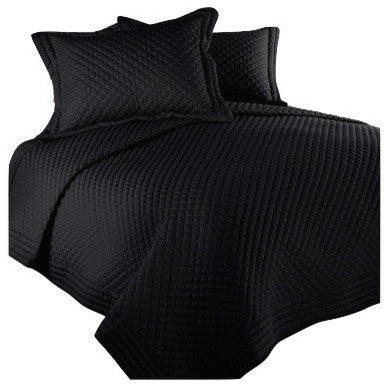Lotus Home Diamondesque Water and Stain Resistant Quilt, Black, Full/Queen