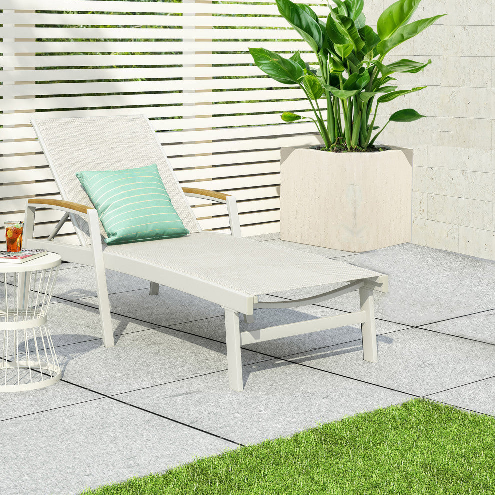 GDF Studio Outdoor Mesh and Aluminum Chaise Lounge, White, Single