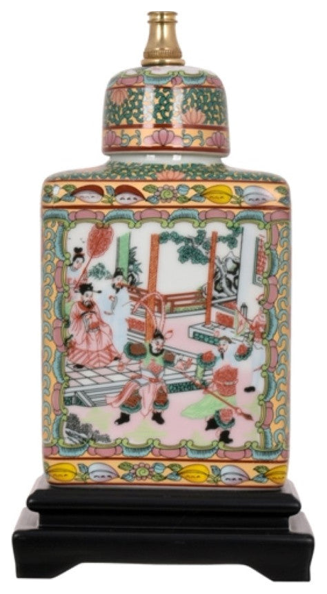 Porcelain Rose Medallion Tea Caddy Lamp 18"