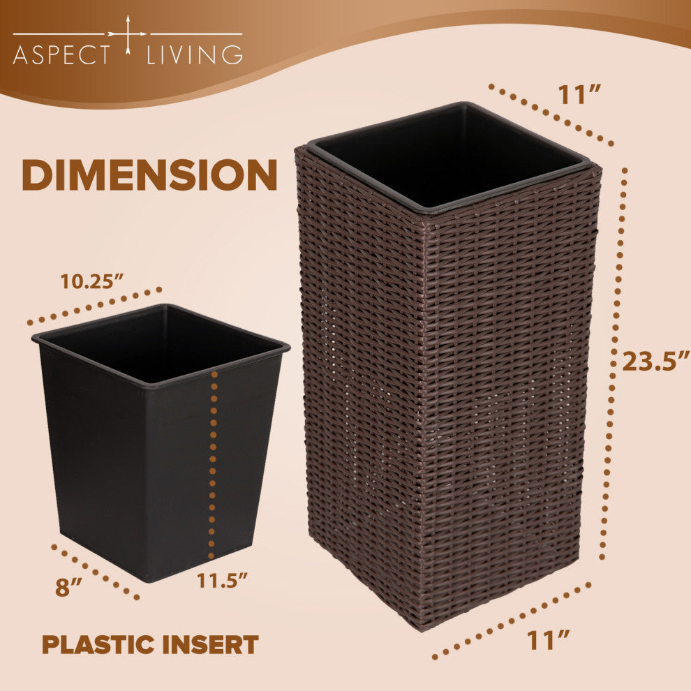 Sierra Square Wicker Planter 2-piece Set in Brown