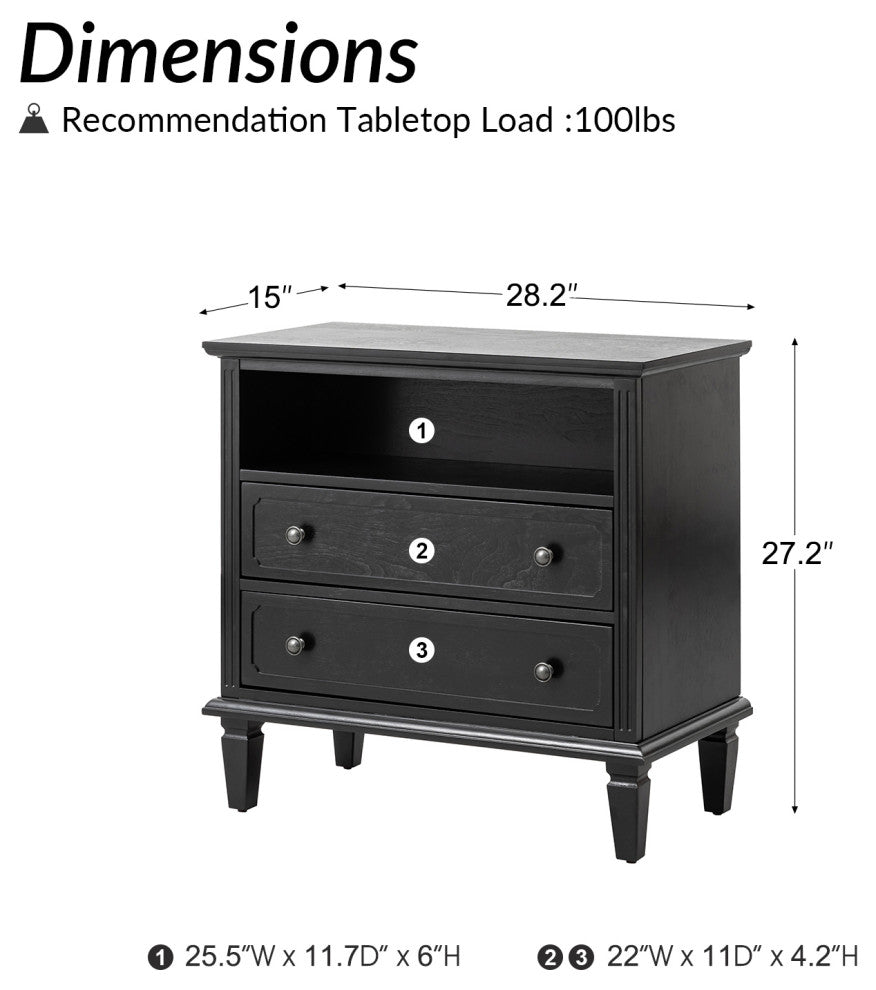 Drawer Solid Wood Nightstand, Black, Single