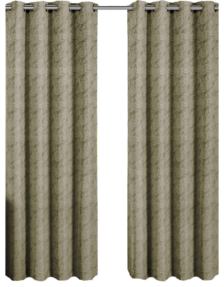 Tabitha Paisley Curtains Jacquard Grommet Panels, Taupe, 54"x63", Set of 2