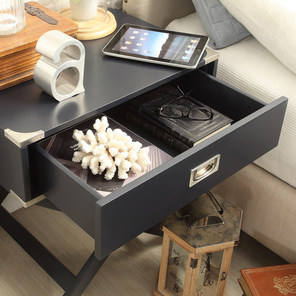 Alastair Wood Campaign Accent Table Nightstand, Black