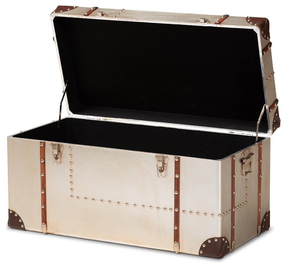 Lucas French Industrial Silver Metal Storage Trunk