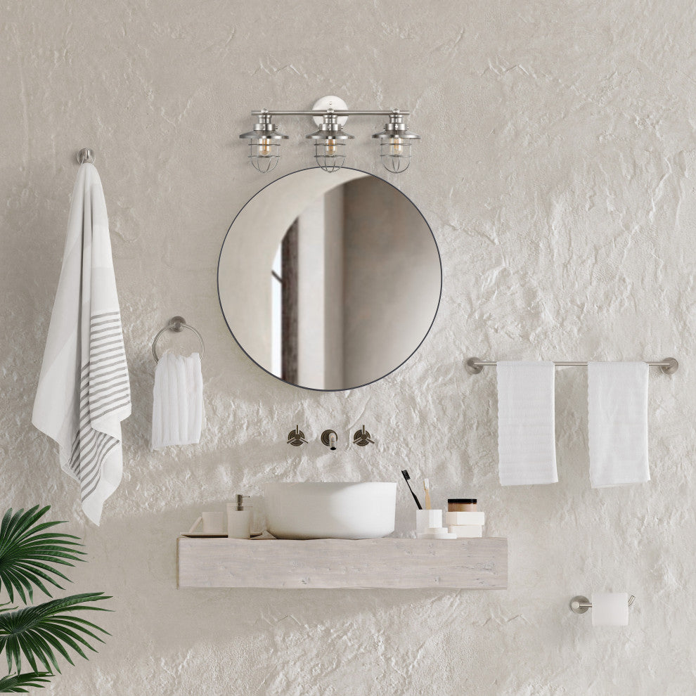 3-Light Industrial Vanity Light With Bathroom Hardware Accessory Set, 5-Piece