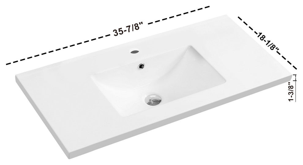 Dowell 18" FTB White Ceramic Single Bathroom Vanity Basin, 36wx18dx7h