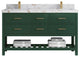 Parker 60" Double Sink Bath Vanity, Lafayette Green 2" Viola Gold