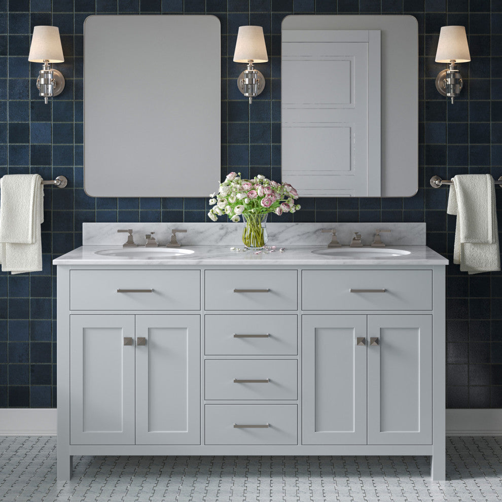 Ariel Bristol 60" Sinks Bath Vanity Base, Gray