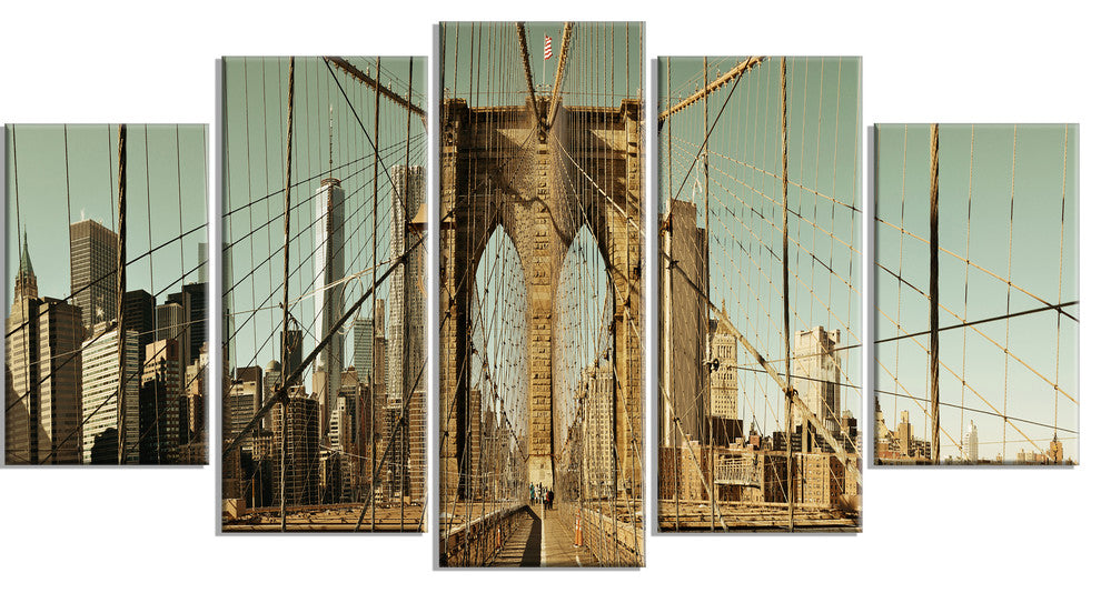"Manhattan Bridge in New York Brown" Canvas Print60"x32", 5-Panels