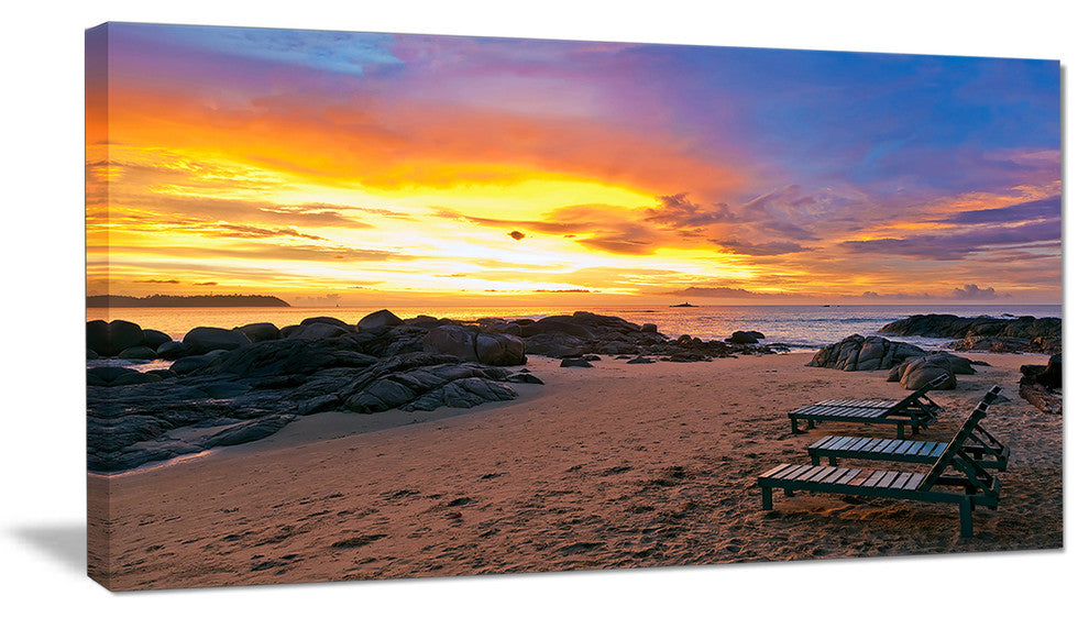 "Khao Lak Beach View At Sunset" Modern Seashore Canvas Art, 40"x20"