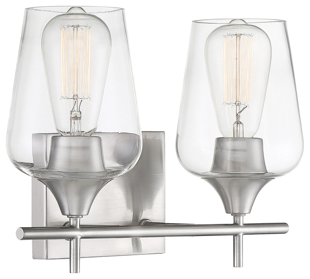 Octave Bathroom Vanity Light, Satin Nickel, 2-Light