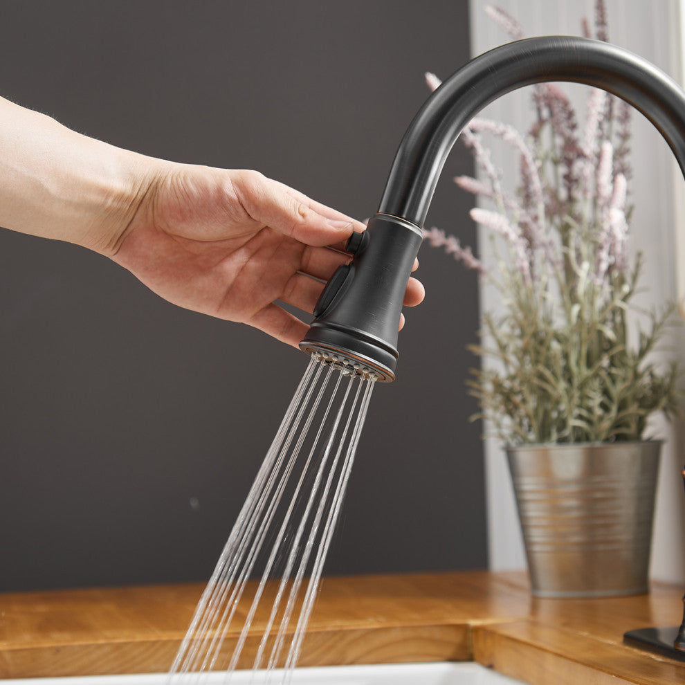 Wellfor Single Level Stainless Steel Kitchen Sink Faucet With Pull down Sprayer, Oil Rubbed Bronze