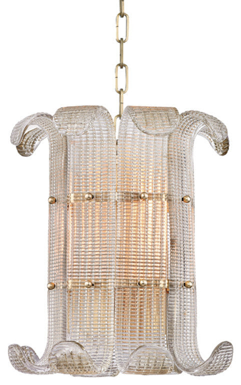 Brasher, 4 Light, Chandelier, Aged Brass Finish, Clear Glass