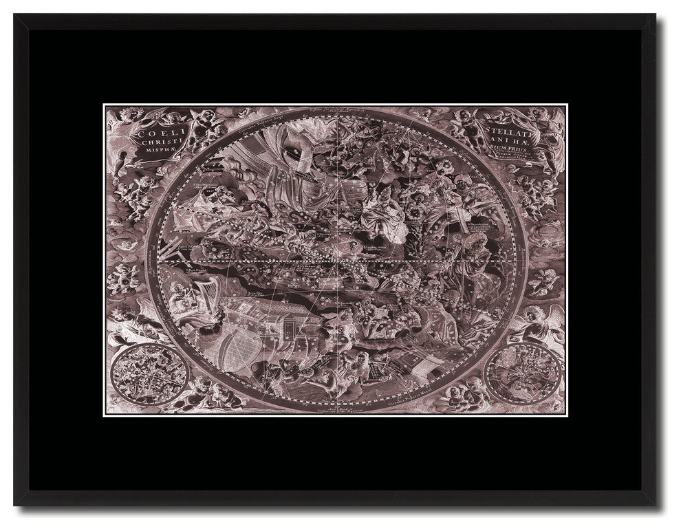 Christian Celestial Hemisphere Vintage Vivid Sepia Map Canvas, 16"x21"