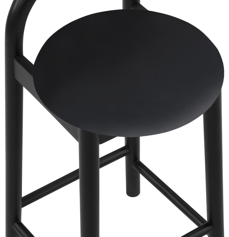 Meridian Furniture Calvin Vegan Leather Stool, Black, Black Finish