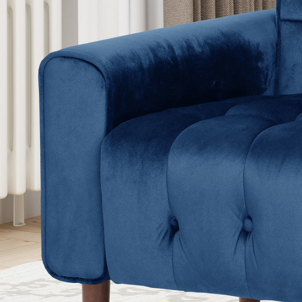 GDF Studio Betsy Modern Button-Tufted Waffle Stitching Velvet Armchair, Navy Blue