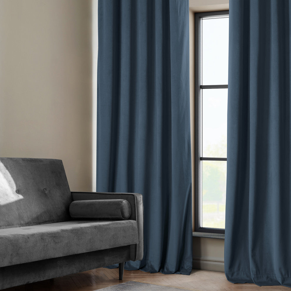 Heritage Plush Velvet Curtain Single Panel, London Blue, 50"x96"