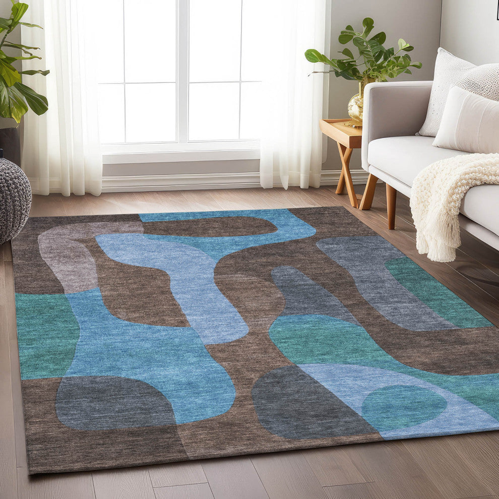 Machine Washable Indoor/Outdoor Chantille ACN1867 Brown 9' x 12' Rug