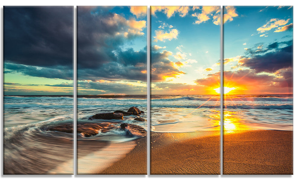"Beautiful Cloudscape Over The Sea" Modern Beach Wall Art, 4 Panels, 48"x28"