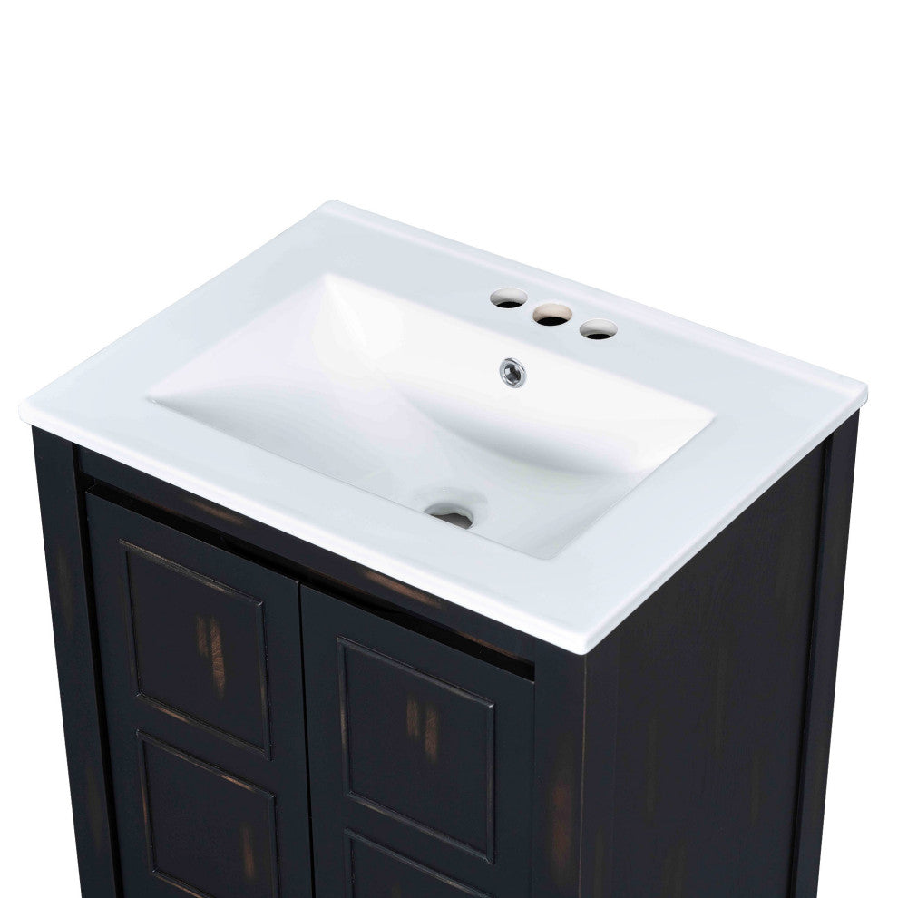 24 Inch Vintage Style Small Bathroom Vanity Combo with Ceramic Sink