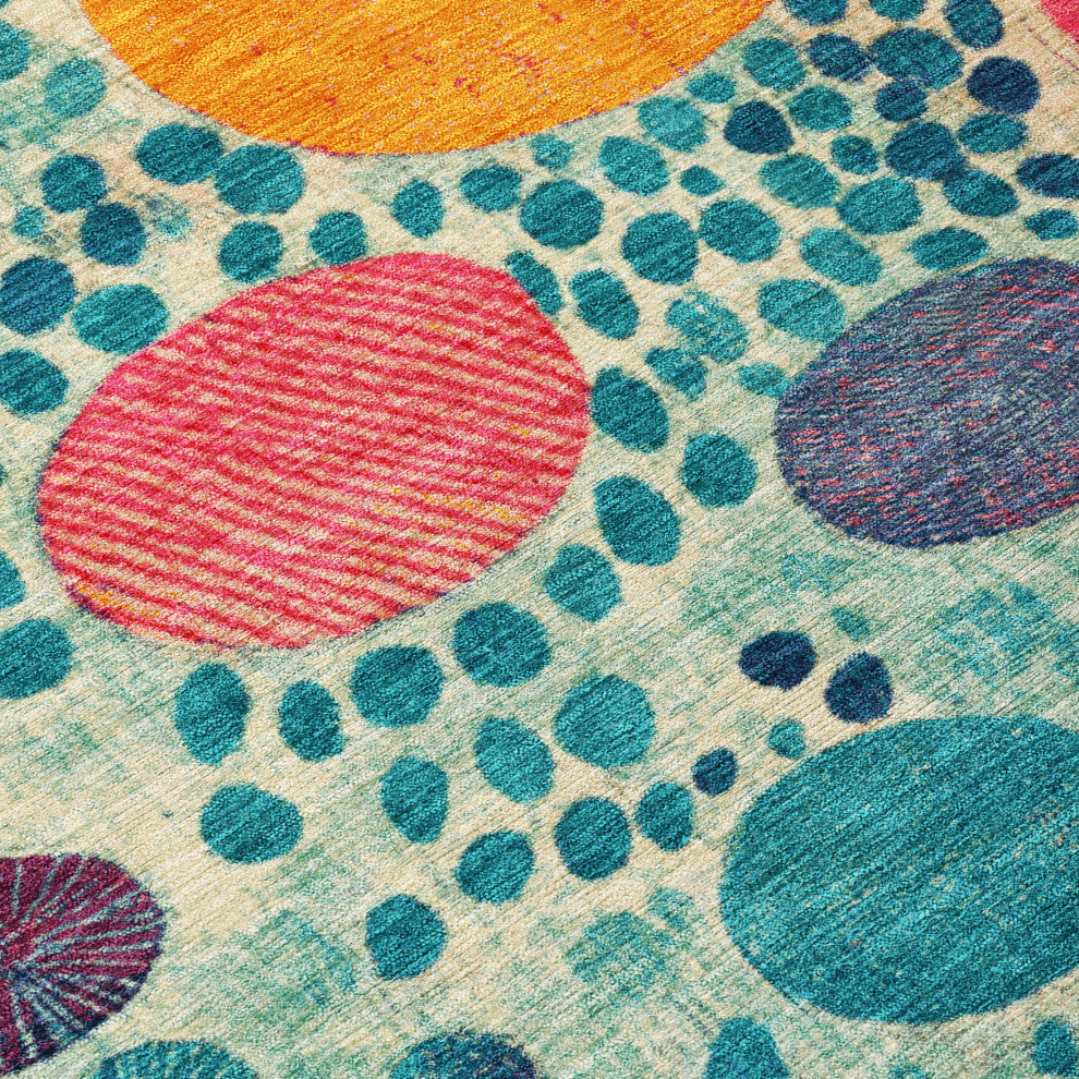 Machine Washable Indoor/Outdoor Chantille ACN1895 Teal 8' x 8' Round Rug