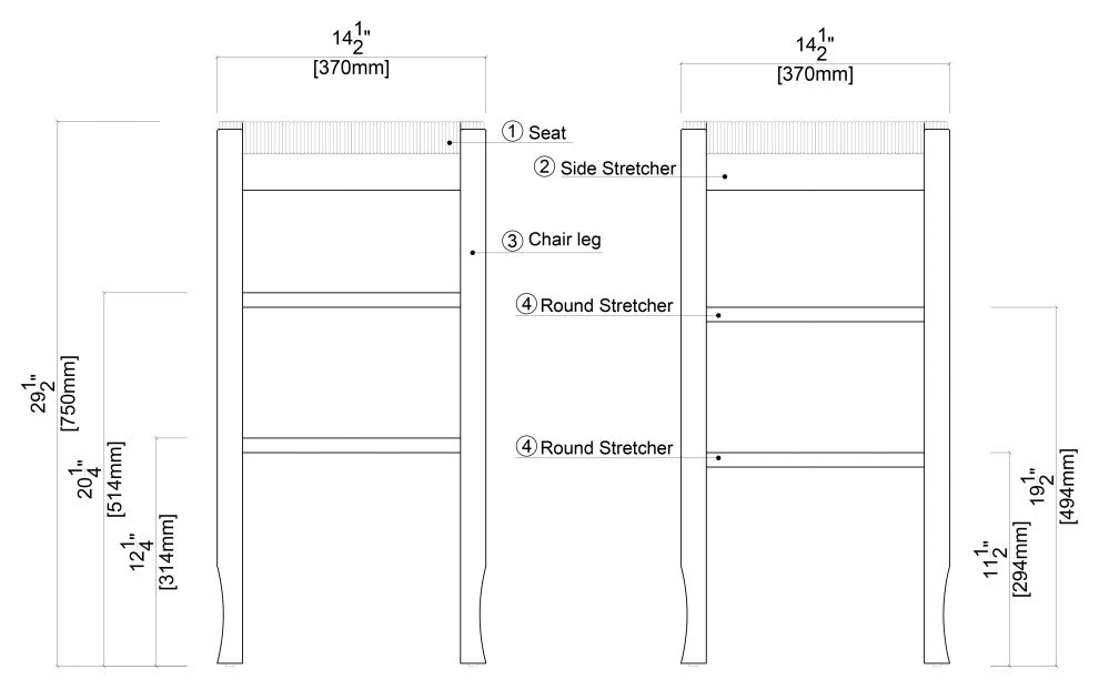 Square Rush Backless Wood Bar Stool, Cream