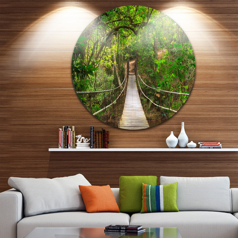 Bridge To Jungle, Thailand, Landscape Photo Disc Metal Wall Art, 11"