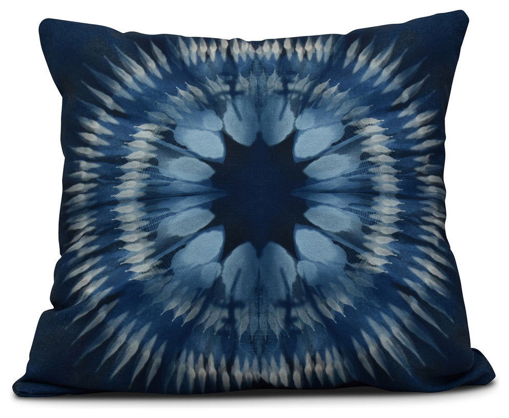Shibori Burst, Geometric Print Pillow, Navy Blue, 18"x18"