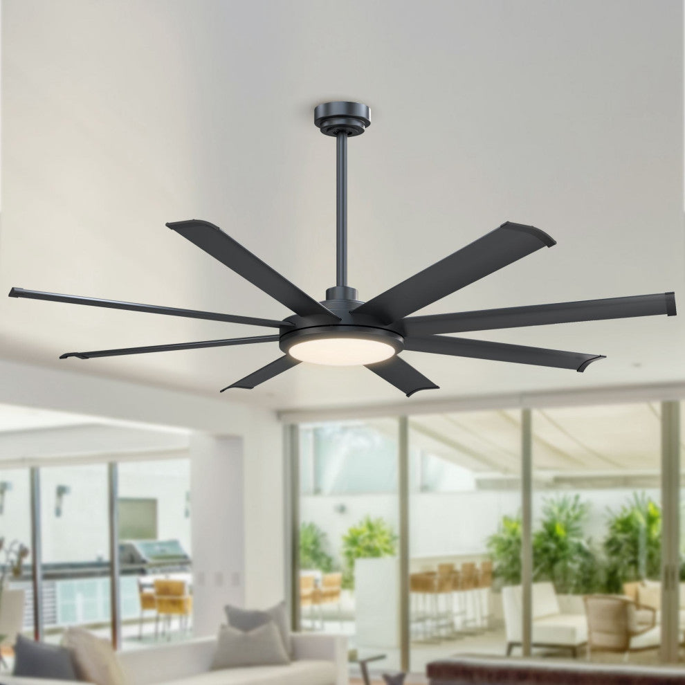60 in Matte Black Modern Ceiling fan with 8 Blades, Remote Control