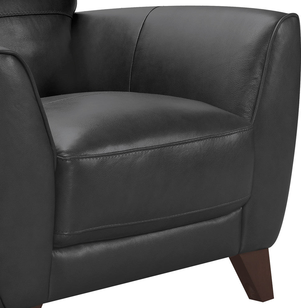 Jedd Contemporary Chair, Genuine Black Leather With Brown Wood Legs