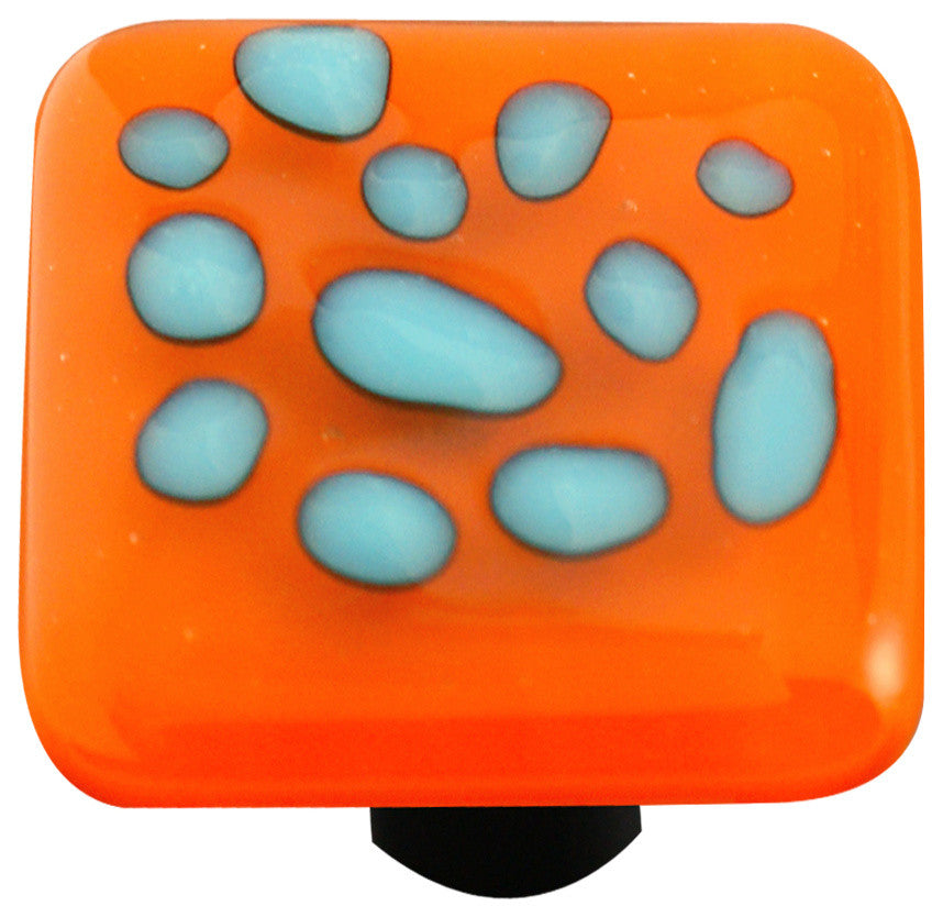 Square Glass Art Knob, Reactive Clear Opal Orange