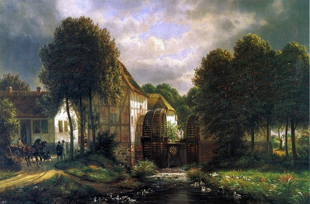 Ferdinand Richardt Swedish Mill - 18" x 27" Premium Canvas Print