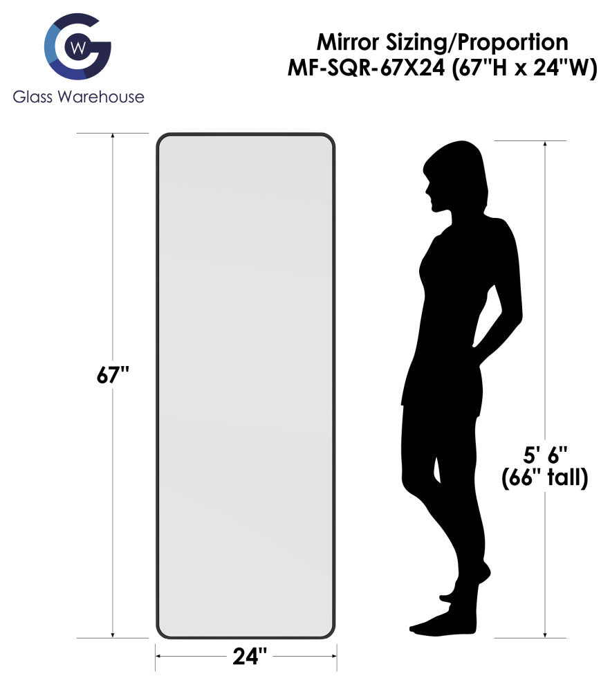 24" W X 67 " H Leaner Dressing Framed Mirror, Satin Brass