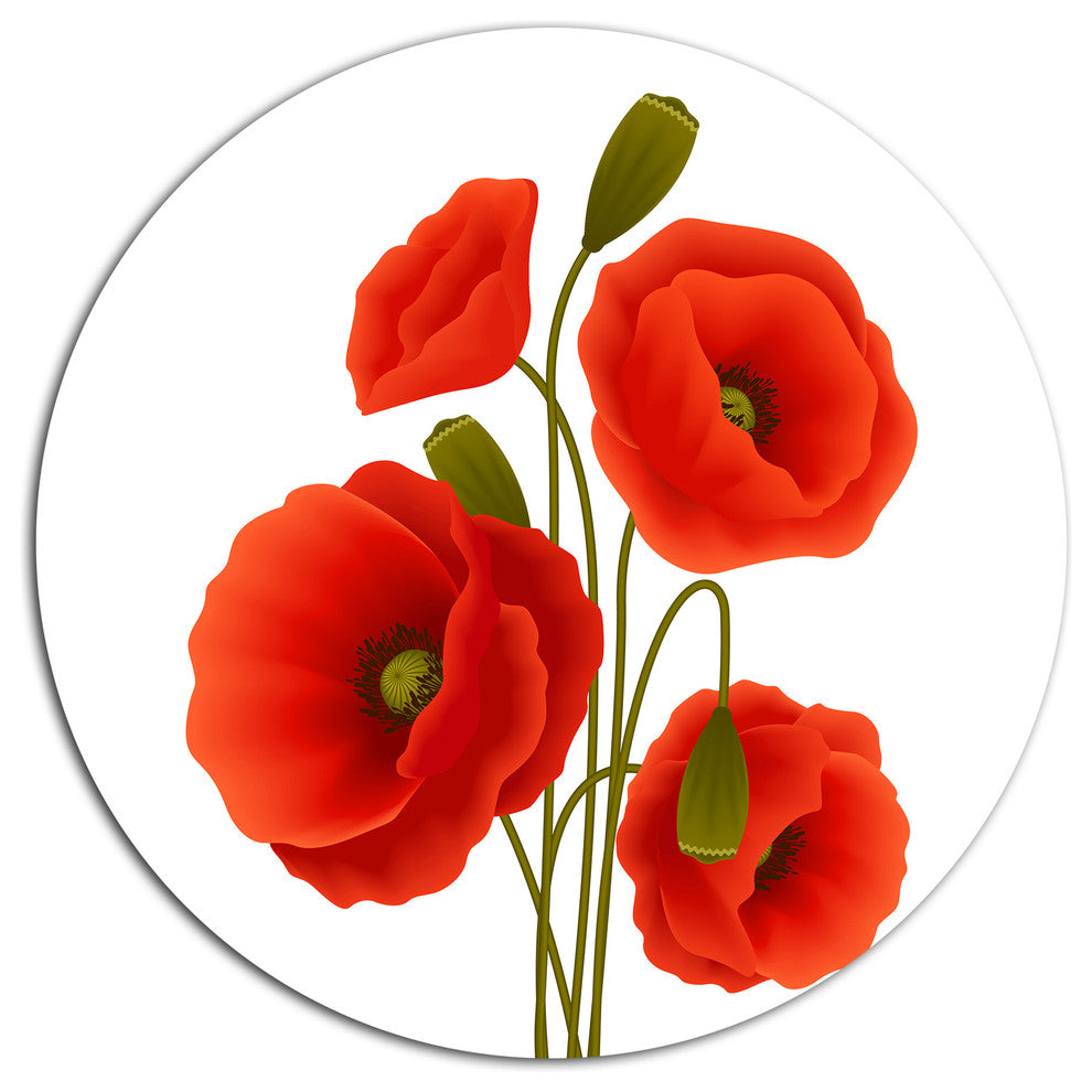 Close-Up View Of Poppy On White, Floral Disc Metal Wall Art, 36"