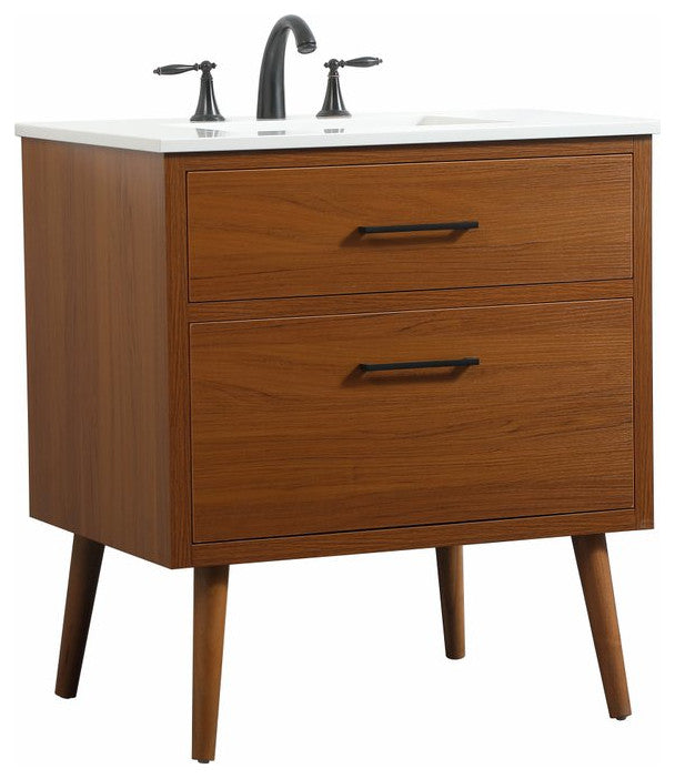 Home Living 22" Midcentury Modern Teak-Light Bathroom Vanity