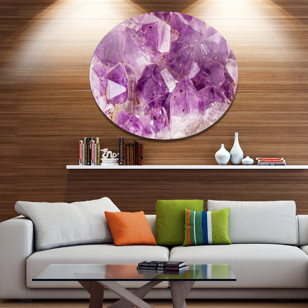 Purple Amethyst Macro, Abstract Large Disc Metal Wall Art, 23"