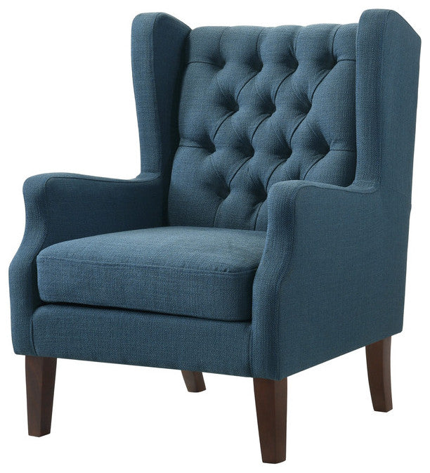 Irwin Linen Button Tufted Wingback Chair, Blue